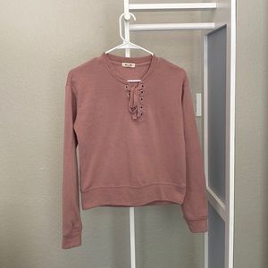 Garage Dusty Rose Lace Up Long Sleeve Sweatshirt
